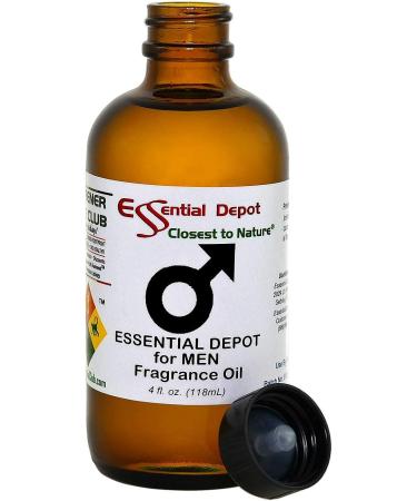 Essential Depot for Men Fragrance Oil - 4 oz - Supplied in 4 oz. Amber Glass Bottle with Black Phenolic Cone Lined and Safety Sealed Cap - Buy Online on GoSupps.com