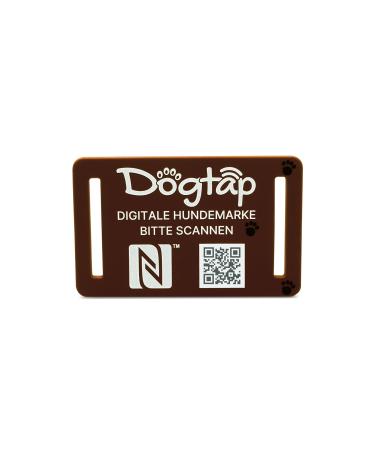 DogTap Light Big digital dog brand for medium to large dogs with NFC chip and QR code for contact details and profile made of silicone waterproof flexible 67 x 40 mm brown
