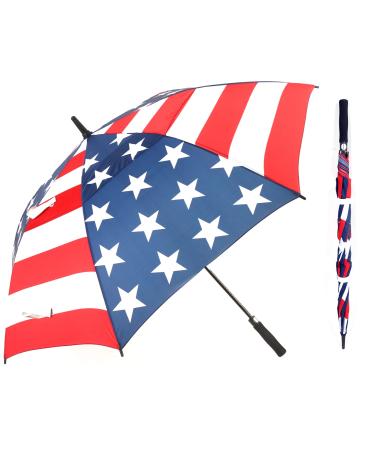 LLanxiry Umbrella Large Golf Umbrellas for Rain Windproof 54/62/68 Inch Automatic Open Double Canopy Oversized Vented Stick Umbrellas for Men and Women American Flag 68 Inch