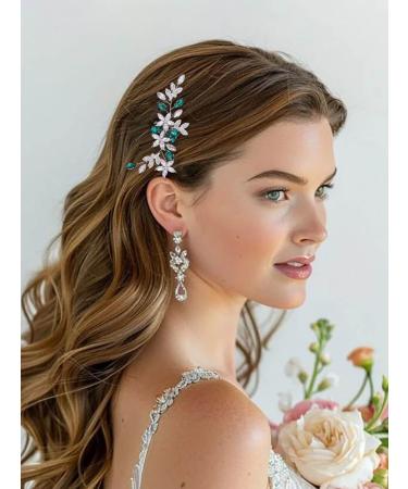 IYOU Crystal Wedding Hair Comb for Women Green Rhinestone Bridal Hair Accessories Flower Headpiece Prom Guest Hair Piece for Brides and Bridesmaids - Buy Online on GoSupps.com