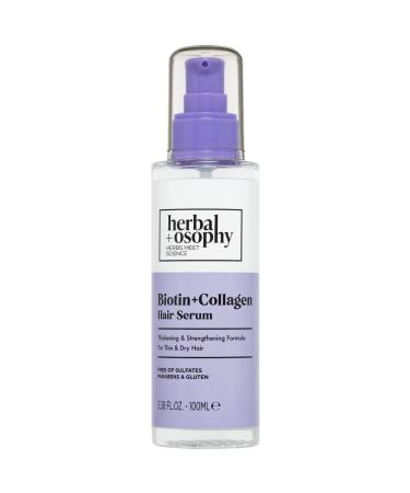 Bitoin & Collagen Hair Serum Thickening & Strengthening Formula for Thin & Dry Hair Salon-Quality Haircare with Natural Healthy Ingredients. Vegan. Sulfate & Paraben Free. 3.38oz Biotin & Collagen