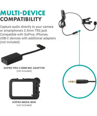 Movo ACM400 Flexible Gooseneck Omnidirectional Microphone for Motovlogging - Clip on Mic for Motorcycle Vloggers - Compatible with GoPro Media Mod - Buy Online on GoSupps.com