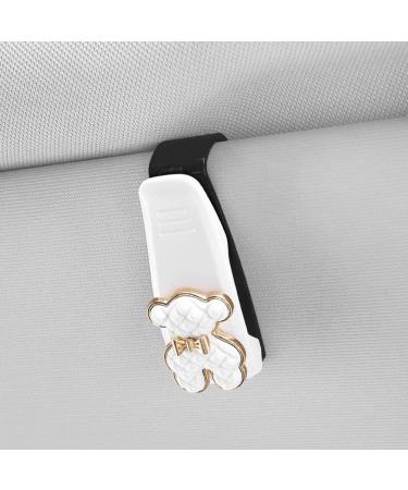 Car Sunglasses Holder - 2pcs Cartoon Bear Sun Visor Clips - White Glasses Mount & Ticket Card Organizer - Buy Online on GoSupps.com