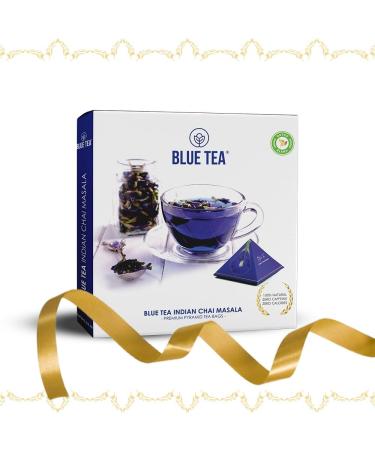 BLUE TEA - Indian Chai Masala - Plant Based Tea Bags 12 Count | TEA GIFT PACK | Herbal Tea - Caffeine Free - Gluten Free - Flower & Spices Based | Direct From Source - Buy Online on GoSupps.com