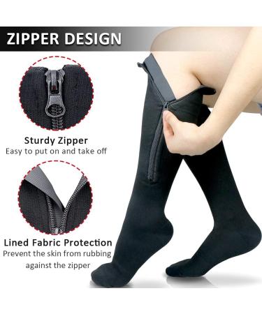 Ailaka Zipper Compression Socks 15-20 mmHg for Women Men- Support Varicose Veins, Athletics, Travel- Black, Small/Medium (1 Pair) - Buy Online on GoSupps.com