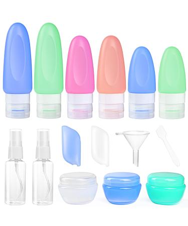 POLENTAT 17 Pcs Silicone Travel Bottles Set, TSA Approved Travel Size Containers for Toiletries for Shampoo Leak-proof Travel Accessories Containers with Tag