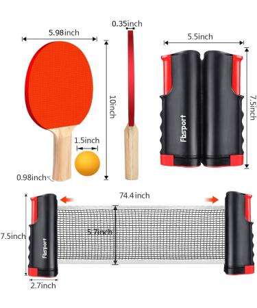 FBSPORT Ping Pong Paddle Set with Retractable Net - 2 Rackets, 6 Balls, Carry Bag - Indoor/Outdoor Table Tennis for Children & Adults - Buy Online on GoSupps.com