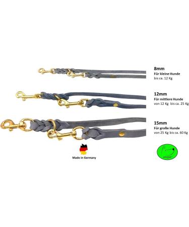Dogeleine Fat Leather Brass Leash for Small & Large Dogs - Adjustable Double Linen 2.80m x 12mm Gray - Durable & Stylish - Buy Online on GoSupps.com