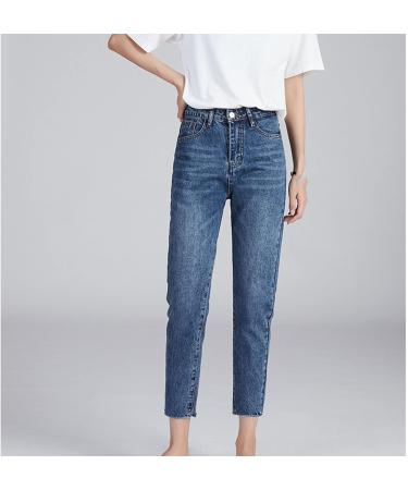 Soluo Womens High Waist Cropped Straight Jeans Relaxed Fit Wide Leg Crop Length Jean Distressed Washed Boyfriend Denim Pants Blue X-Large - Buy Online on GoSupps.com