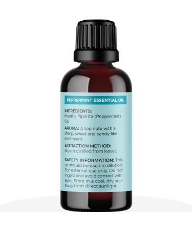 100% Pure Peppermint Essential Oil for Aromatherapy - Refreshing Scent for Diffusers, Baths, Hair, Skin, Nails - 1oz - Buy Online on GoSupps.com