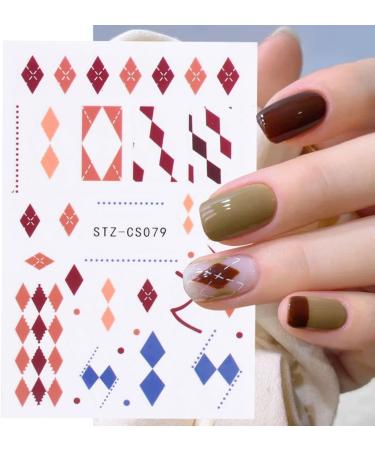 Nail Art Decoration DIY Manicure Polish Sliders Blue Brown Geometric Line Design England Plaid 3D Rhombus Nail Stickers - Buy Online on GoSupps.com