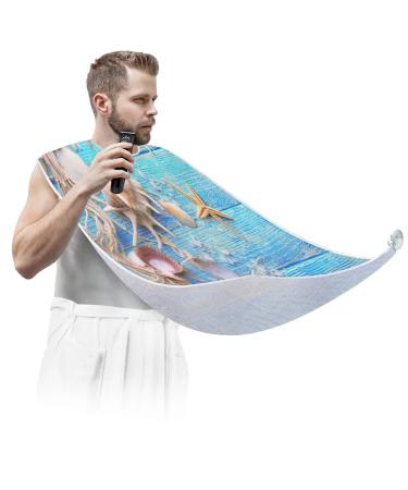 Starfishes Paint Beard Bib Apron Beard Bib Hair Catcher for Men Shaving and Trimming Non-Stick Waterproof Beard Cape Grooming Cloth with 2 Suction Cups Gifts for Men