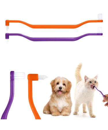 Laundry 2 pieces of cat toothbrushes double -sided cat tooth cleaning brush with a microba head and curved handle deep cleaning for kitten cat careful accessories (purple orange)