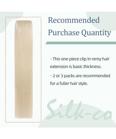 Silk-co Clip in Hair Extension Blonde Human Hair One Piece Real Remy Hair Extenion Straight 3/4 Full Head (14"-45g 60 Platinum Blonde) - Buy Online on GoSupps.com