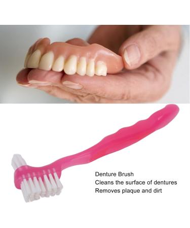 Portable Denture Cleaning Brush for Elderly - Plaque Removal Toothbrush for False Teeth - Pink Denture Brush for Home & Travel - Buy Online on GoSupps.com