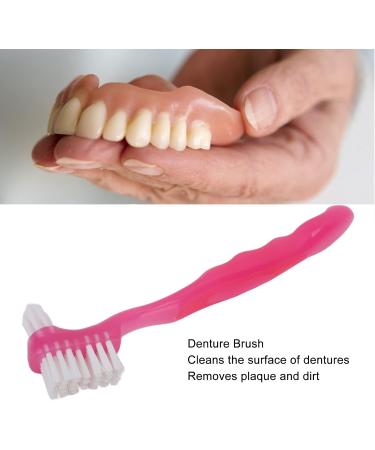 Press Brush for False Teeth Cleaning - Dual-Sided Plaque Removal Brush for Seniors | Travel-Friendly Prosthesis Holder (Pink) - Buy Online on GoSupps.com