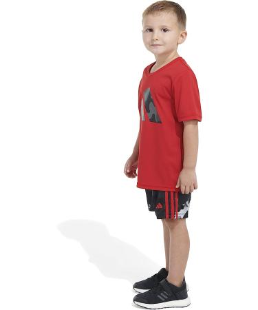 adidas Boys Short Sleeve Poly Tee & Camo Short Set 7 - Scarlet - Buy Online on GoSupps.com