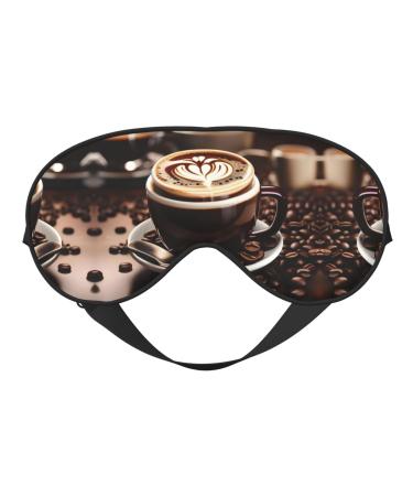 SSIMOO Hot Coffee with Coffee Bean Print Double-Sided Eye Mask Soft and Light Blocking for Enhancing Sleep Quality Black