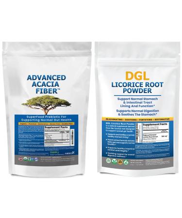 Advanced Acacia Fiber Powder Bundle 2.5 Ibs (40oz) Soluble Fiber Leaky Gut Repair Powder + DGL Licorice Supplement: Stomach Relief Leaky Gut Repair DGL Powder for Digestive Restoration Acid Relief