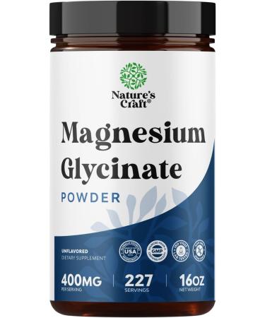Potent Magnesium Glycinate Powder 400mg - Calm Magnesium Powder Bulk for Muscle Relax, Calm & Sleep Support for Adults - Glycinate Mag Soothe Vegan & Non-GMO Supplement - 1 Pack 16 Ounce (Pack of 1)