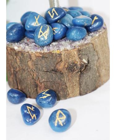 Buy Engraved Blue Onyx Rune Stones Set - Third Eye Crystals | Chakra Healing & Reiki Gift - Buy Online on GoSupps.com