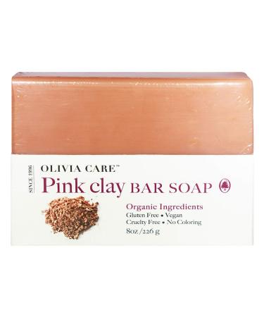Pink Clay Bar Soap By Olivia Care - 100% Natural  Vegan & Organic - For Face & Body -Detoxify  Exfoliate  Hydrate  Moisturize & Deep Clean - Leave Skin Soft & Silky - Sustainable Palm Oil - 8 OZ - Buy Online on GoSupps.com