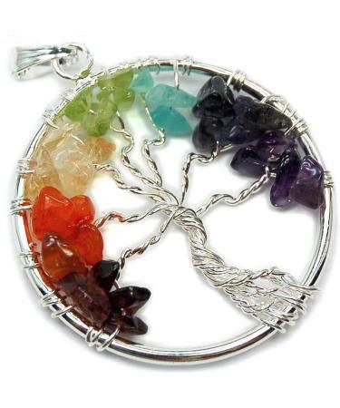 Handcrafted Tree of Life Pendant with Natural Seven Chakra Gemstones - Feng Shui Jewelry for Men & Women - Buy Online on GoSupps.com