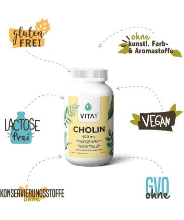 Choline 600mg Capsules - Supports Normal Fat Metabolism | Vegan & Vegetarian | VITA1 - 60 Capsules - Buy Online on GoSupps.com