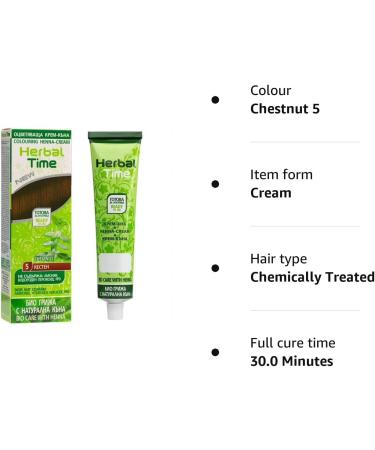 Herbal Time Henna Chestnut N 5 Color Cream | Gray Hair Cover | Temporary Dye with Nettle Extract | Ammonia, Sulfates, Parabens Free | 75ml - Buy Online on GoSupps.com