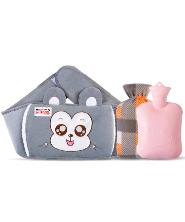Heat bottle belt heat bottle with cover 1.3l Nifogo hot water bottle large with a soft waist cover hot water bottle for neck shoulder back legs waist 1.3l gray monkeys