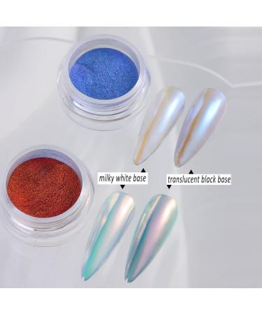 Chrome Nail Powder - 4 Colors Chameleon Mirror Effect with 3D Sculpting Gel | Iridescent Gold Pink Blue Nail Glitters for Stunning Nail Art - Buy Online on GoSupps.com