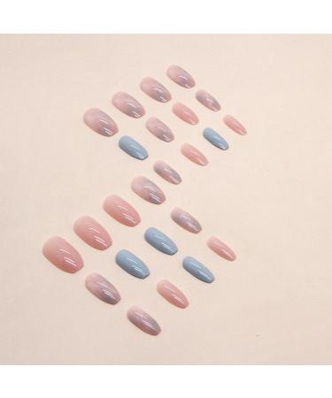 Justotry 24 Pieces Pink Coffin Nails - Sky Blue French Press On Ballerina Fake Nails for Nail Art - Beautiful Artificial Fingernails for Women - Buy Online on GoSupps.com