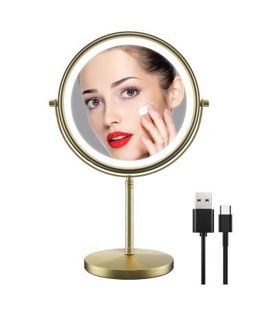 zelaxy 8 Inch Makeup Vanity Mirror with Lights  Rechargeable Double Sided 1X 10X Magnifying Mirror  Lighted Makeup Mirror with 3 Color Lighting  Touch Sensor Dimming  Brightness Adjustable (Bronze) Bronze-2