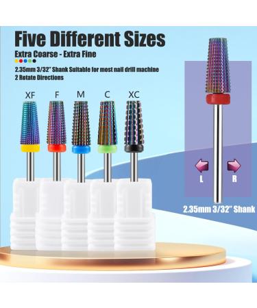 Yakamoz 5Pcs Carbide Nail Drill Bits Set Professional E-File Bits for Acrylic Nails & Gel Polish 3/32 Inch Shank 2 Way Rotate - Buy Online on GoSupps.com