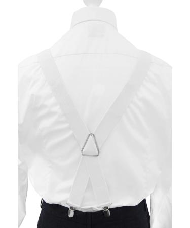 AXY Men's White Suspenders 3.5 cm Wide | Durable X-Shape with 4 Strong Clips - International Shipping - Buy Online on GoSupps.com