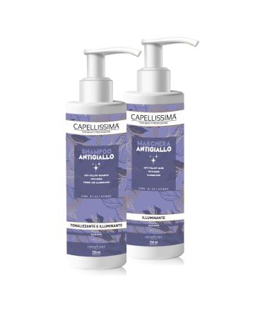 DERMOCURA Capellissima Professional antigel set effective antiyellow shampoo 250 ml and antiyellow mask 250 ml removes yellow and restores a natural effect for white or treated hair