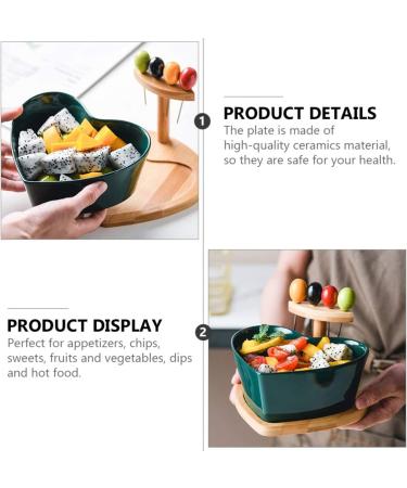 1 Set Heart Shaped Salad Bowl Kitchen Ceramics Dessert Fruit Bowl with Forks Snack Box Candy Dish Food Storage Bowl -Green - Buy Online on GoSupps.com