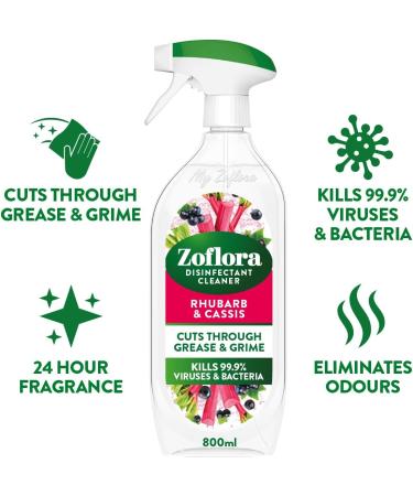 Zoflora Rhubarb & Cassis 800ml Multipurpose Disinfectant Cleaner - Antibacterial Kitchen Surface Spray - Buy Online on GoSupps.com