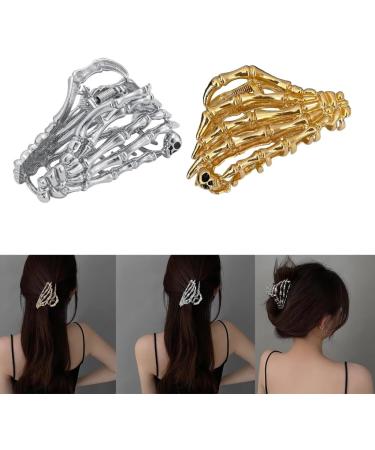 PLCPDM Hair Claw Clip Skull Claw Hair Clamps Punk Scary Ponytail Holder Catch Barrette Skeleton Hand Silver - Buy Online on GoSupps.com