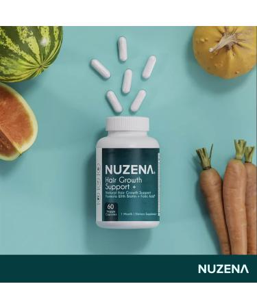 NUZENA Hair Growth Support - 60 Capsules with Biotin & Essential Vitamins for Healthy Hair | Made in USA - Buy Online on GoSupps.com