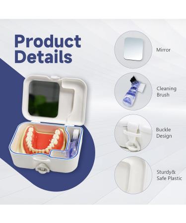 Denture Bath Case with Mirror & Cleaning Brush - Travel-Friendly Denture Cleaner for Retainers, Mouthguards, False Teeth - Household & Office Use - Buy Online on GoSupps.com
