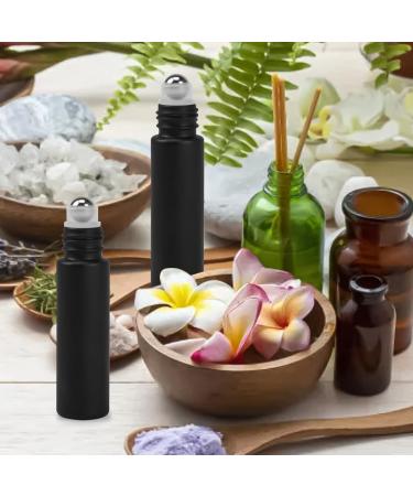 10pcs Black Frosted Glass Essential Oil Roller Bottles with Stainless Steel Roller Balls - 10ml Empty Perfume Bottles (Black) - Buy Online on GoSupps.com