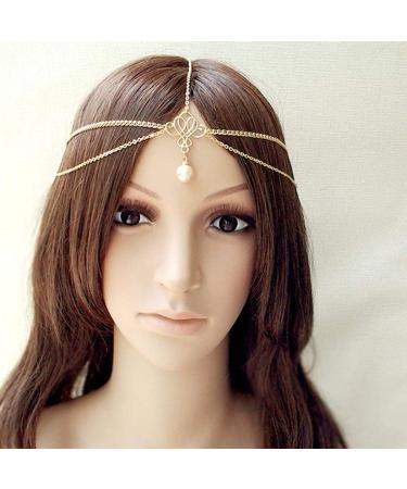 Jovono Festival Headband Gold Costume Pearl Head Chain Hair Accessories for Women and Girls (Set-4)