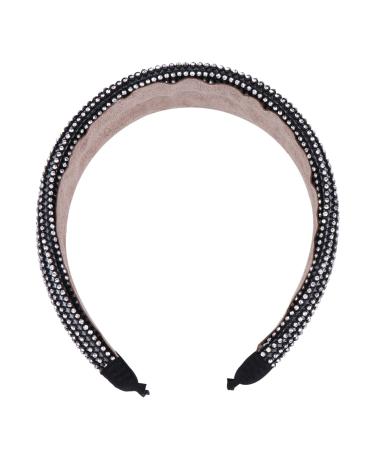 Lurrose Wide Diamond Headband Bling Handmade Crystal Padded Hair Hoops Hairband Hair Hoop for Wedding Party (Black)