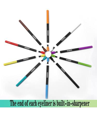 SUSIKEKI 10pcs Colored Gel Eyeliner Pencil Set - Waterproof & Long Lasting Eye Liners for Women - Retractable Eye Makeup Pen - Rainbow Neon Matte Eyeliners Gift Sets - Buy Online on GoSupps.com