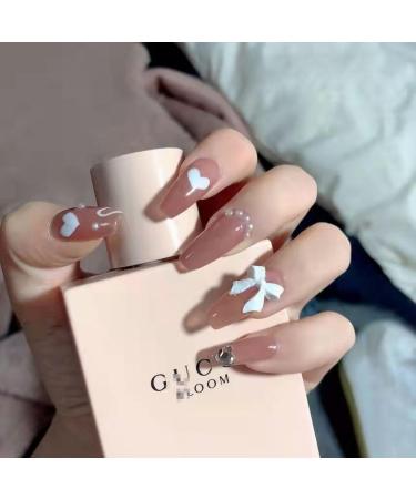 24P Black White Bow Love Press On Nails Delicate Bear Diamond Style Small Fragrant Wind Fake Nail Sweet False Nails Enhancement New Nails-Z023b