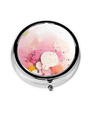 Pink Paper Cutting Artround Pill Box 3 Compartment Round Pill Box Organizer Portable Travel Pill Box for Traveling.