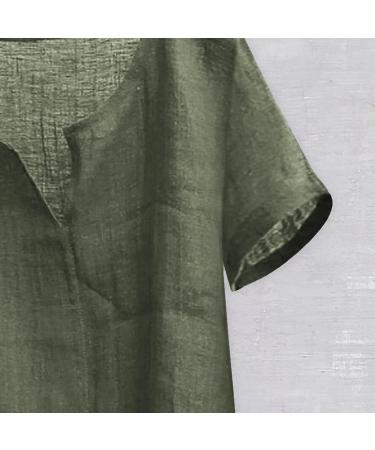 Women's Breathable Cotton Linen V Neck Top | Loose Fit Summer Blouse - E-Army Green | 3/4 Sleeve, Plus Size 3XL - Buy Online on GoSupps.com