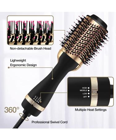 3-in-1 Hair Dryer Brush Styler & Volumizer | Fast Drying, Straightening, Curling | 3 Adjustable Settings | Golden - Buy Online on GoSupps.com