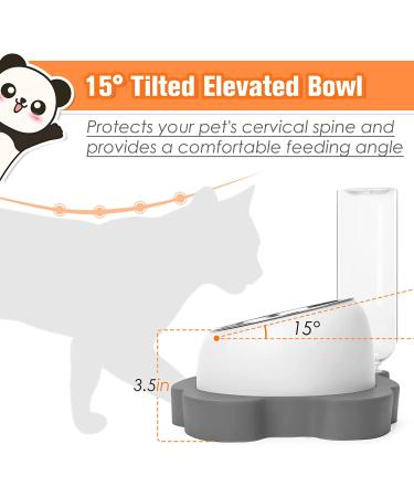 Elevated Tilted Cat Food and Water Bowl Set with Automatic Dispenser - Grey-Stainless Steel - Buy Online on GoSupps.com